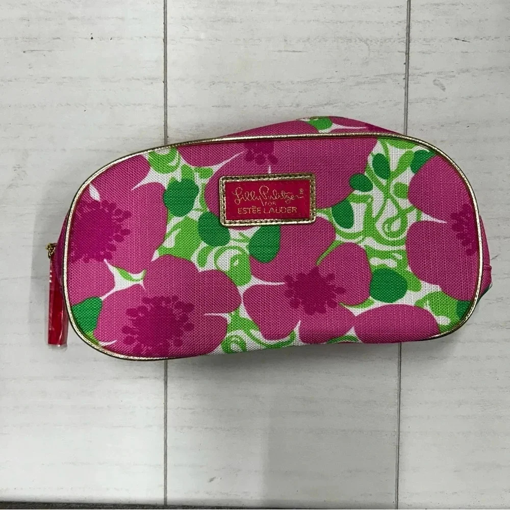 NWOT Lilly Pulitzer for Estee Lauder Makeup Bag‎ Travel Case Pink Green